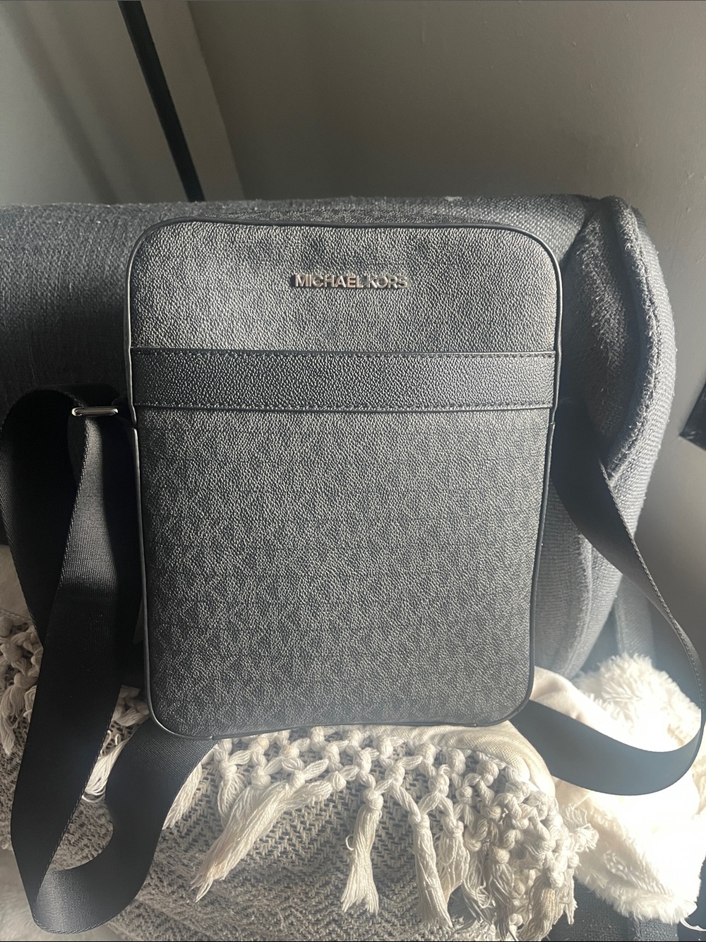 Michael Kors Black Pebbled Leather Messenger Bag